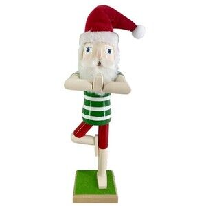 Wooden Christmas Nutcracker, 15", YOGA INSTRUCTOR IN SANTA HAT MEDITATES, ATH